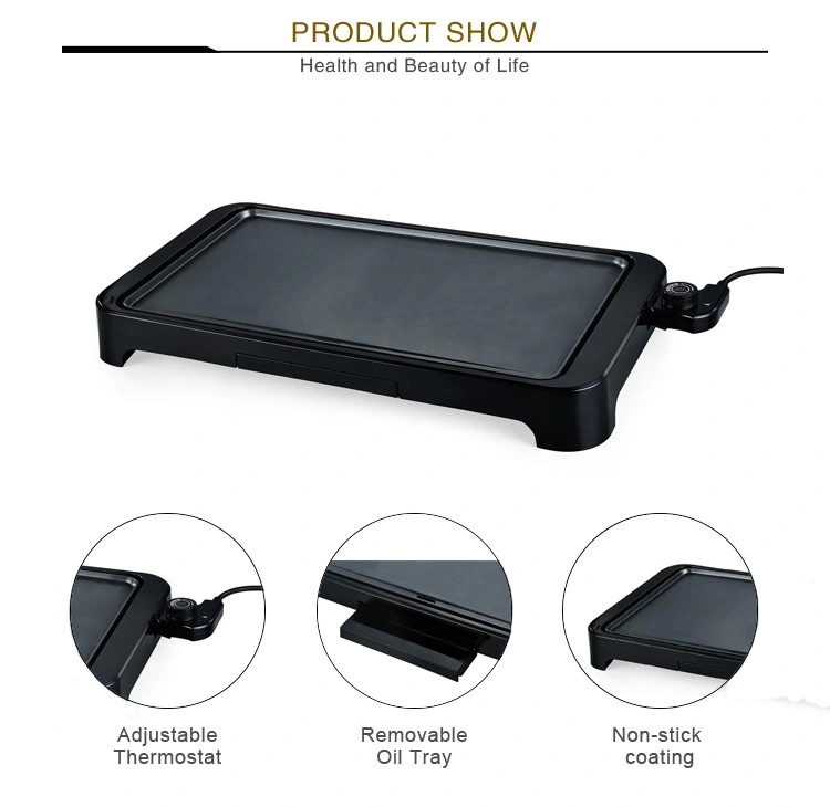 2000W Nonstick Electric Smokeless BBQ Grill Griddle with Heating Adjustment