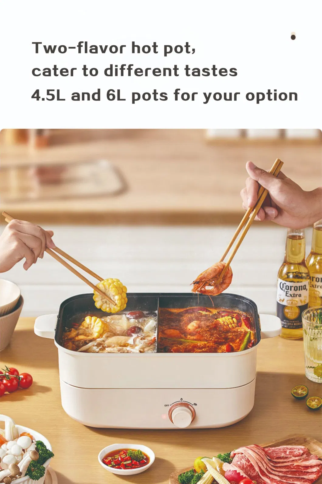 4.5L/6L Multifunction Electric Cooking Pot with Separable Inner Pot, Multi-Cooker Electric Pot